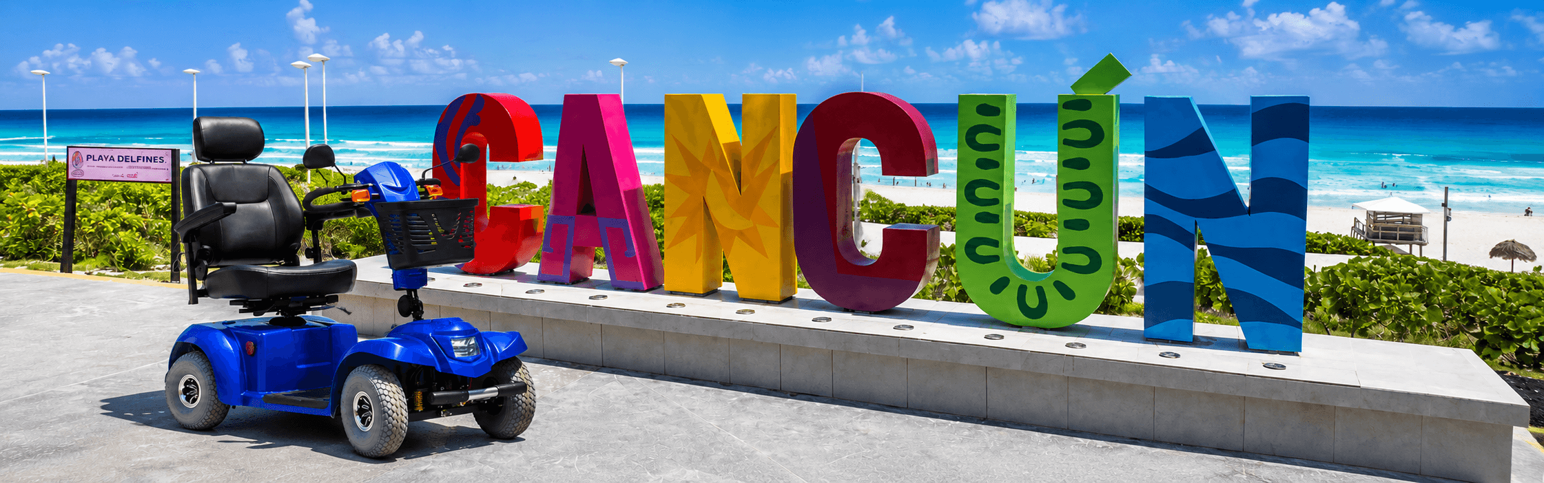 Tourist enjoying an electric scooter in Cancún